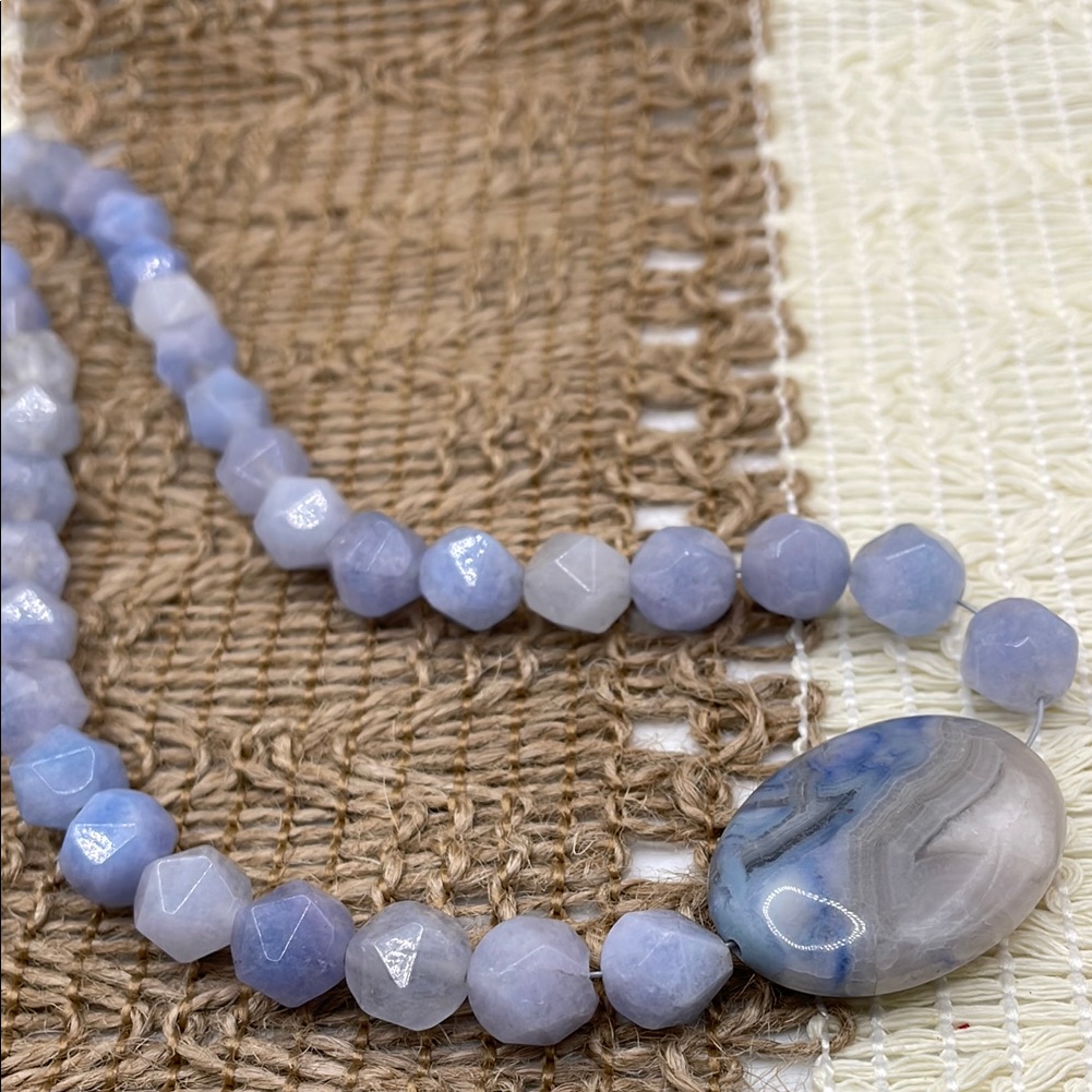 Blue Lace Agate Necklace With Oval Pendant